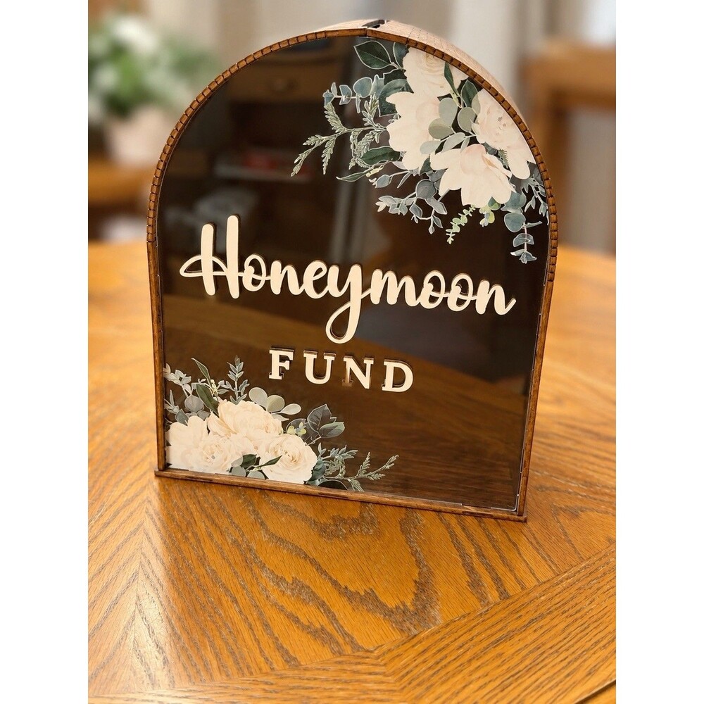 Wooden Honeymoon Fund Wedding Card Box